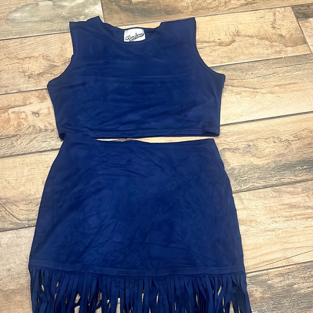 Random hearts faux suede 2 piece skirt outfit size large